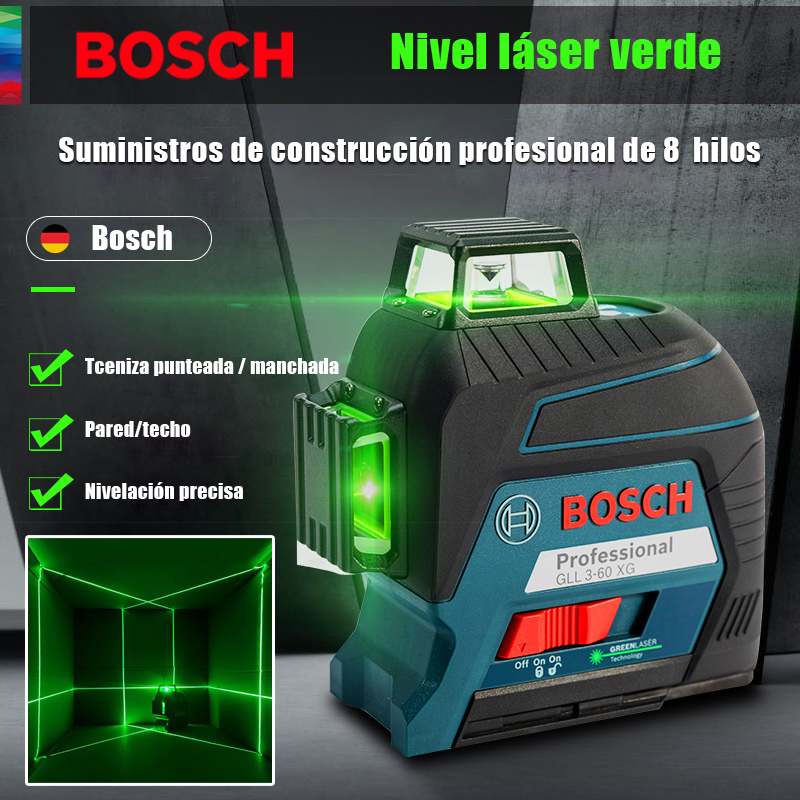 【Bosch】Nivel Láser de 8 líneas, visible a 60 metros en exteriores, dos modos de trabajo disponibles