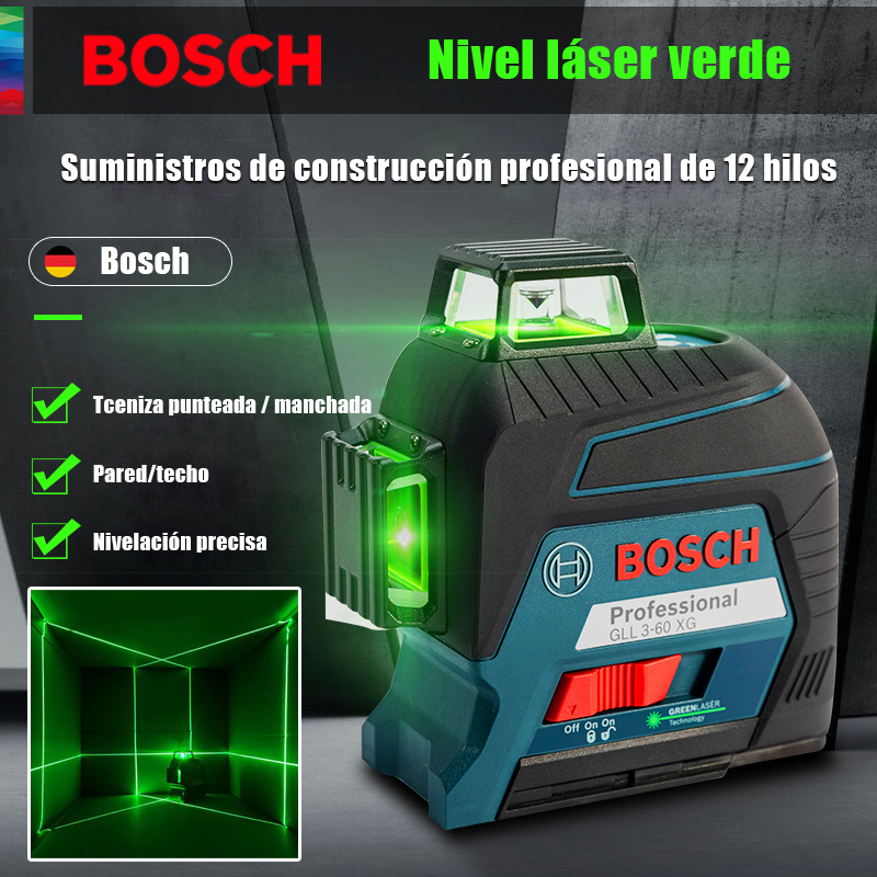 【Bosch】Nivel Láser de 12 líneas, visible a 120 metros en exteriores, tres modos de trabajo disponibles