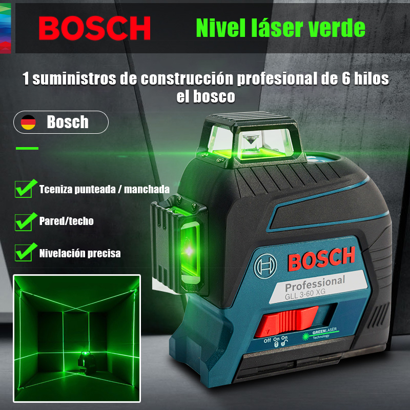 [Bosch] Nivel láser de 16 líneas, visible a 200 metros en exteriores, 360° alrededor de toda la casa, cuatro modos de trabajo disponibles